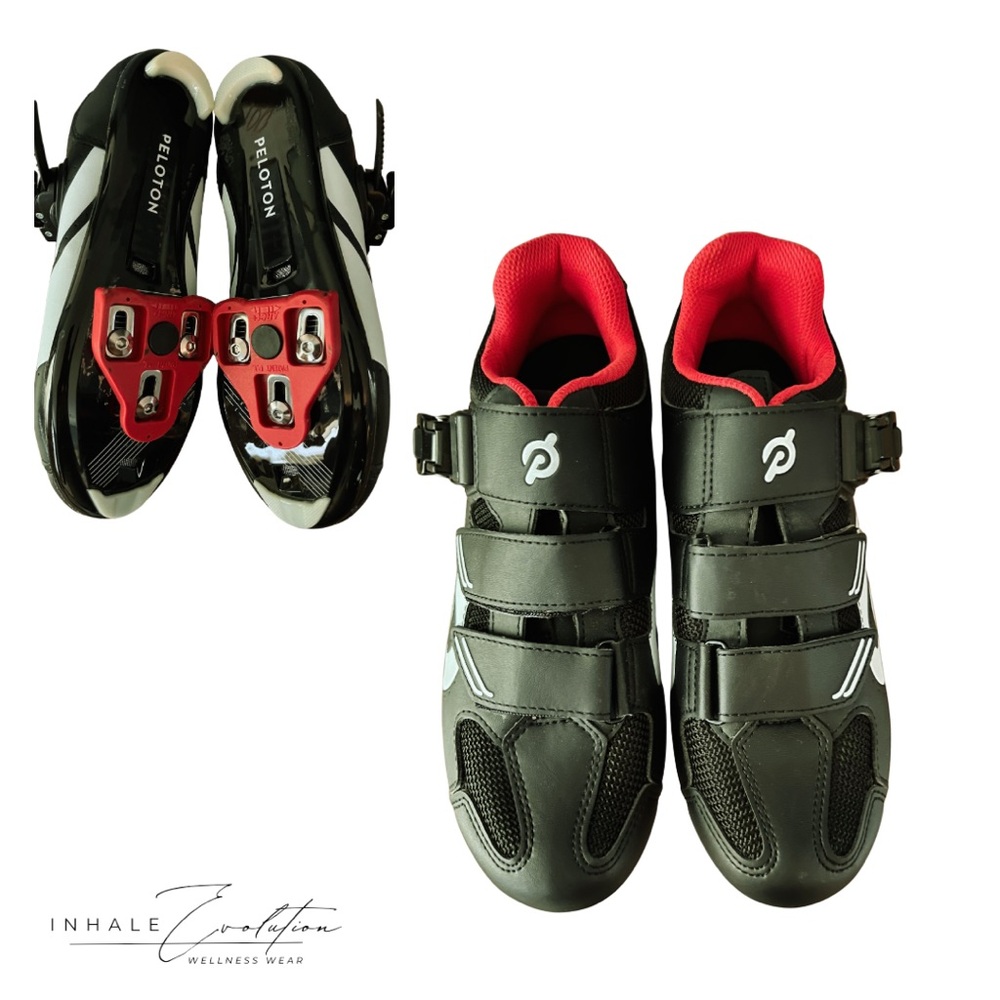 Peloton Black Cycling Shoes with Red Accents